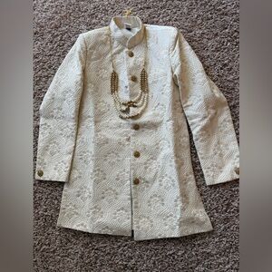 Boys Elegant Cream Textured Shervani set